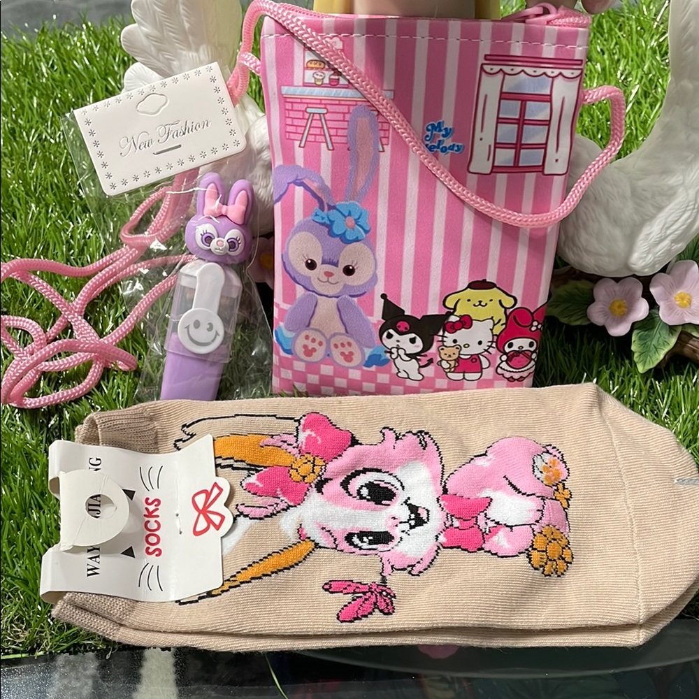 Charming Pink and Tan Cartoon Character Bags